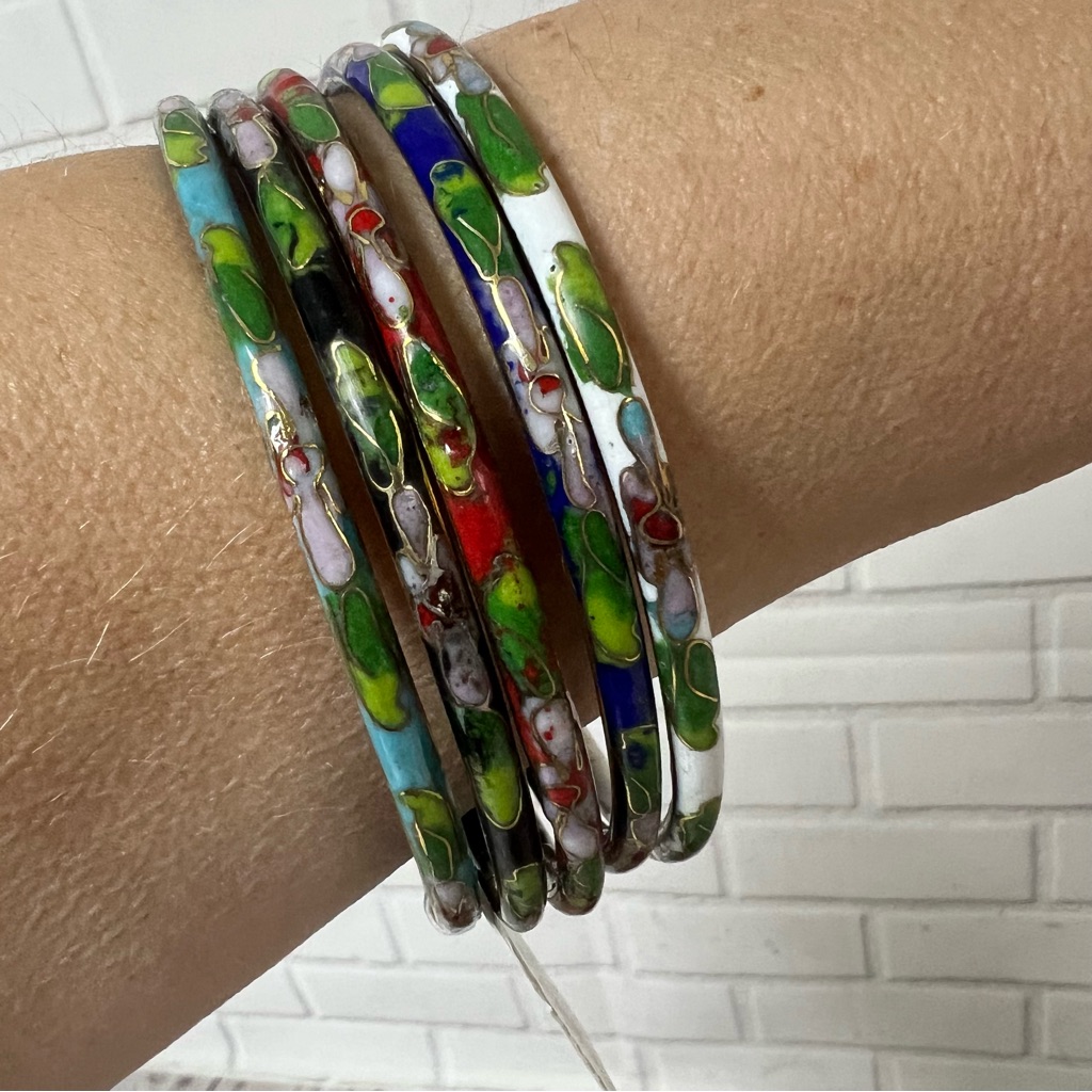 Vintage Art Deco Cloisonne 5 Bangle Set Majestic Qvc Multicolor 35$